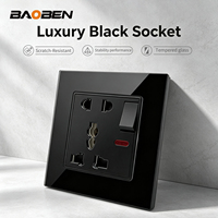 BAOBEN Panneau en verre noir de type 86, interrupteur mural multifonctionnel avec prise USB de type C, adapté à un usage domestique et hôtelier.