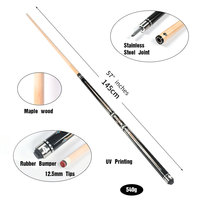 Queue de billard professionnelle en bois d'érable avec embout de 13 mm, joint en alliage d'aluminium 3/4, longueur de 1450 mm pour le billard
