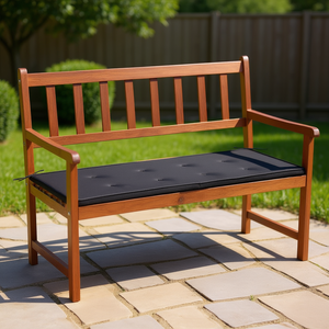 Patio <b>Bench</b> In Brown Acacia Wood With Polyester <b>Cushion</b> Sturdy Outdoor Furniture For 2 Person Seating Traditional Design - Product Image 2