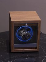 Boîte à remontoir de montre en bois, plusieurs positions, LED bleue, couvercle en verre transparent pour montre automatique, étui cadeau haut de gamme pour homme d'affaires