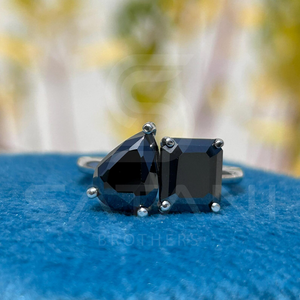Anillo Toi Et Moi de Plata de Ley 925 con Moissanita Negra, Corte Pera y Esmeralda, Doble Piedra, Regalo de Aniversario o Promesa - Product Image 2