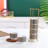 Vente en gros de nouvelles tasses à café en céramique écologiques de haute qualité, ensembles de six tasses, style moyen-oriental, tasses à thé, support en fer, empilables
