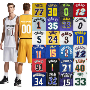 Maillots de basket-ball pour hommes de haute qualité, broderie personnalisée, FLAGG DURANT JAMES CURRY MORANT DONCIC, bleu rouge, été - Product Image 4