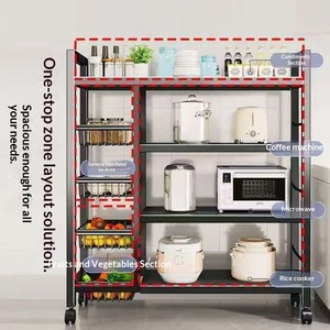 Estante de Almacenamiento de <span class=keywords><strong>Cocina</strong></span> de Metal Negro <span class=keywords><strong>con</strong></span> <span class=keywords><strong>Ruedas</strong></span>, 4 Niveles de Cestas de Alambre y 3 Estantes para Verduras, Frutas y Despensa - Product Image 3
