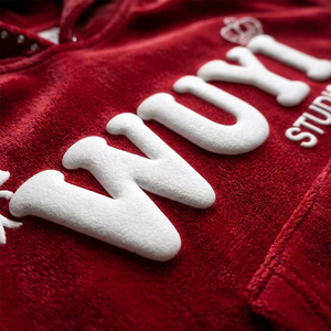 Baddie Style Custom Logo <b>Red</b> Velvet Tracksuit Women Y2K Streetwear Puff Print Cropped Zip Up Hoodie <b>Flare</b> Sweatpants Set - Product Image 4