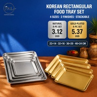 Piring Persegi Gaya Korea dari Baja Tahan Karat 201 Kelas Makanan, Nampan Penyajian BBQ Emas & Perak untuk Katering Restoran.