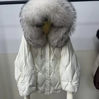 OFTBUY Doudoune matelassée de luxe pour femme avec col en vraie fourrure de renard, 90 % duvet de canard blanc, manches longues en tricot
