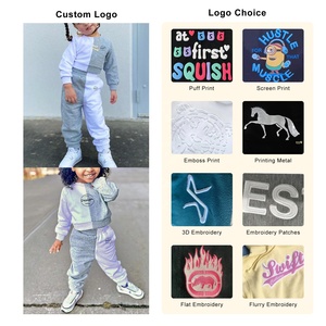 Conjunto de sudadera de 2 piezas para niños, chándal para niña pequeña, jersey con logotipo personalizado de bloque de Color de dos caras y chándal para correr - Product Image 5