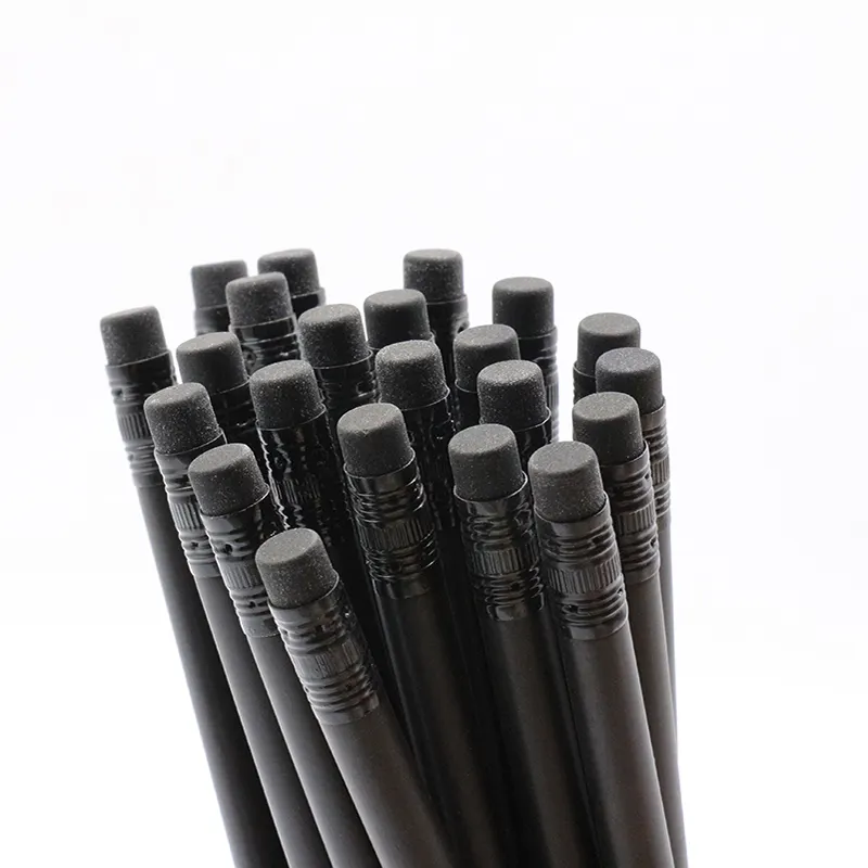 Fabrika toptan siyah ahşap kalemler 2B HB standart kalemler okul öğrenci mat siyah düz kalem desteği için özel