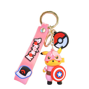 Llavero de goma de PVC suave para coche, bolso de muñeca personalizado, colgante de <span class=keywords><strong>mochila</strong></span>, llavero de diseño de dibujos animados lindo Pokemoned Marvel Capitán América - Product Image 6