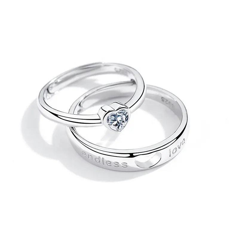 Valentine's Day Gift Platinum Plated s925 sterling Silver Heart Zircon Love Rings For Couple