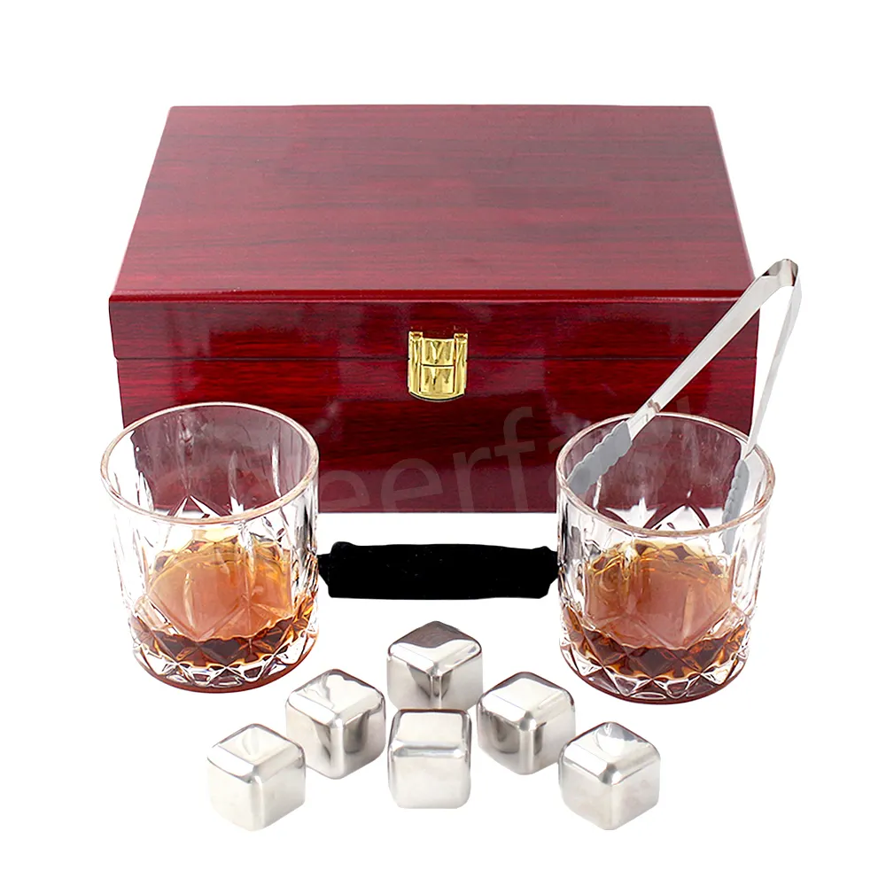 Pierre de refroidissement réutilisable en métal, Cube à whisky glace, en verre, acier inoxydable, avec Logo personnalisé, bienvenue personnalisé, lot de 10
