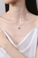 Bijoux classiques raffinés, plaqué or rose, argent sterling S925, pendentif en moissanite bleue 1Ct VVS1, collier pour mariage, cadeau pour femme