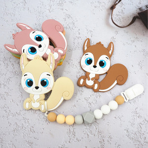 สร้อยคอซิลิโคนสำหรับเด็กทารก ปลอดสาร BPA รูปสัตว์การ์ตูนกระรอก ของเล่นนุ่มสำหรับกัดแทะ ช่วยบรรเทาอาการปวดฟัน - Product Image 5