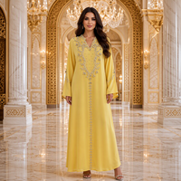 Abaya brodée, pull-over fluide à col rond, coupe ample, élégante, robe de soirée modeste, manches longues, robe de fête pour l'Aïd pour femmes