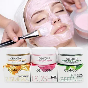 Máscara facial anti acne com controle de óleo, máscara de argila turmerica orgânica e verde para chá, rosa, limpeza profunda