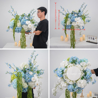 Arreglo Floral Artificial Azul y Blanco para Centro de Mesa, Amaranto Verde Colgante para Decoración de Mesa de Comedor para Bodas y Eventos