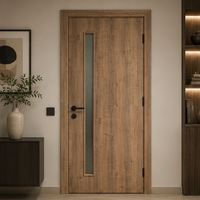 Porte en PVC recouvert d'un revêtement imitation bois avec verre intégré, structure robuste, anti-rayures, porte durable pour la rénovation de villas, ISO CE