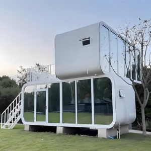 Villa mobile préfabriquée de luxe à structure en acier isolée, <span class=keywords><strong>mini</strong></span>-maison capsule, cabane portable à deux étages pour l'extérieur - Product Image 1