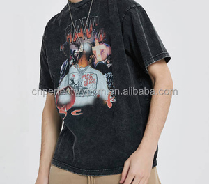 Magliette grafiche Hip Hop Oversize da 300g/mq pesanti all'ingrosso magliette a fascia Vintage lavate minerali pesanti da uomo - Product Image 2