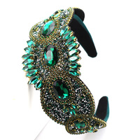 Serre-tête tendance baroque européen et américain, richement orné de strass en verre vert, accessoire de cheveux haut de gamme personnalisé pour soirée dansante