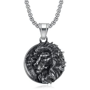 Men's <b>Titanium</b> Steel Lion Head Pendant Necklace Vintage Animal Zodiac Design Punk Street Style Nordic Odin Necklace - Product Image 1