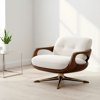 Fauteuil d'appoint pivotant moderne - Structure en bois, base dorée, revêtement en velours crème écologique et durable, rotation à 360 degrés, pour la maison, le bureau ou la chambre