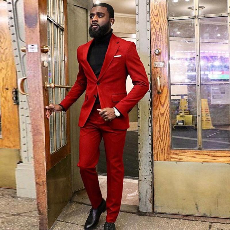 Classy Red Slim Fit Tuxedo Suit for Men - Notched Lapel Blazer & Pants Set  Perfect for Weddings & Formal Events