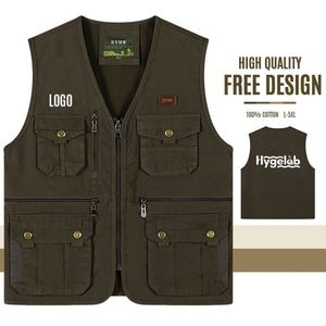 Custom Waterproof Fishing Canvas Hiking Oversized Sleeveless Photographer <b>Utility</b> Pockets Cargoes Waistcoat Men's <b>Vests</b> - Product Image 2