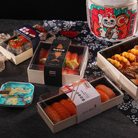 Wegwerp houten sushi schaal bezorgdoos Japanse bento afhaalkartonnen verpakking met deksel 70oz inhoud gelakt