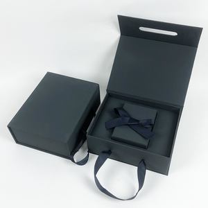 Eco-Friendly Recyclable Thick <b>Black</b> Special Hard Paper Book Shaped Gift <b>Box</b> with Magnetic Closure and Same Color Ribbon Handle - Product Image 1