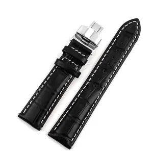 Couro Genuíno Pulseira Bezerro Das Mulheres Dos Homens Substituir A Banda De Relógio 18mm 20mm 22mm 24mm Com Fivela De Borboleta Assista Strap