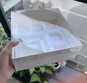 Wholesales White Cake Box Gift Cup White Cupcake Box Packaging Transparent Plastic Cover Cupcakes Boxes With PVC Clear Lid