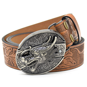Ceinture en cuir véritable pour homme, en cuir de vachette, avec design 3D en alliage, broderie motif tournesol, durable, style vintage, tendances individualistes - Product Image 5