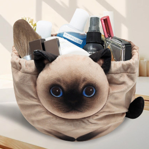 Pochette à cosmétiques en forme de chat, sacs de maquillage amusants, pochette à monnaie de voyage à cordon, trousse de toilette souple en forme d'animal - Product Image 1