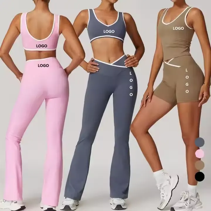 Custom High Quality Pilates Sportswear Gym Fitness Sports Clothing Active Wear Yoga Set For Women Cross High Plus Size Washed