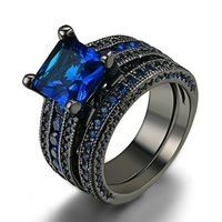 2024 bagues ensemble bijou noir en gros hommes femmes pistolet plaqué coloré Zircon 2 pièces laiton or bague de fiançailles