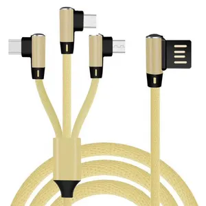 Kabel Pengisi Daya Usb Tipe C Mikro, Kabel Data Usb Tipe C, Kabel Pengisian Sudut 90 Derajat, Kabel Data Usb untuk Iphone Samsung, 3in1 90 Derajat