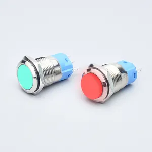 (16 mm Flat head with color led)Alternate metal pushbutton on off switch CE ROHS IP67 metal push button switch with connector