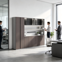 Table de réunion Stellan B, table de conférence de bureau commerciale, placage en chêne blanc avec prise électrique