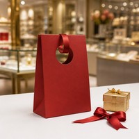 Sac en papier personnalisé pour petits cadeaux, poignée découpée, ruban en satin, carton mat, impression CMJN, OEM ODM, logo personnalisé, faible MOQ