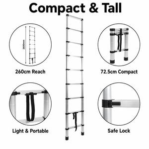 <span class=keywords><strong>Escalera</strong></span> Telescópica Plegable de Aluminio de 2.6m, Certificación EN131, Uso en Apartamentos, Capacidad de 150kg, 1 Año de Garantía - Product Image 6