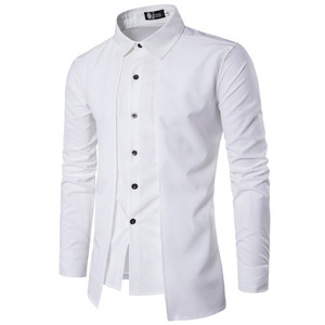 <span class=keywords><strong>Camisa</strong></span> de manga larga con <span class=keywords><strong>cuello</strong></span> de solapa falso para hombre, <span class=keywords><strong>camisa</strong></span> informal de Color sólido con botones, estilo de corte, novedad de 2022 - Product Image 4