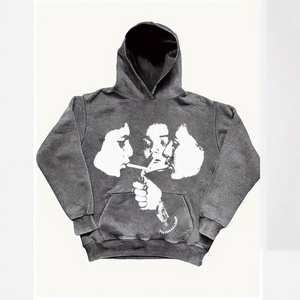 <span class=keywords><strong>Sudadera</strong></span> con Capucha Estampada Y2K Transfronteriza, Estampado de Retrato en Blanco y Negro, Bolsillo Canguro Holgado, Manga Larga, Casual, Otoño/Invierno - Product Image 3
