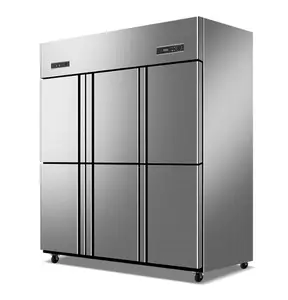 Commercial Kitchen Upright Stainless Steel Freezer Big Capacity Vertical Chiller Six Door Stainless Steel Fridge Refrigerator