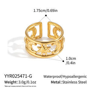 Anillo Personalizado al por Mayor, de Acero Inoxidable 316L, Chapado en Oro de 14k y 18k, con Diseño de Estrella y Luna, para Mujer - Product Image 6