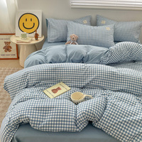 Parure de lit en coton lavé à motif damier pour la maison et l'hôtellerie