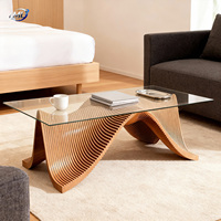 Table basse de salon en bois durable au design ondulé européen moderne, personnalisable, en bois courbé, garantie 1 an