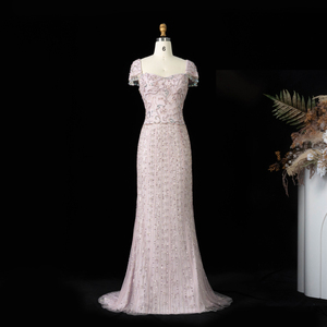 Abito da sera Sharon Said SS389 di lusso in cashmere rosa arabo saudita con perline, modello a sirena, lungo fino al pavimento, per feste formali e matrimoni - Product Image 2