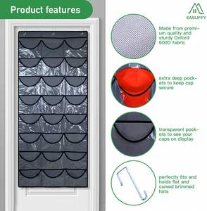 Organisateur mural transparent pour chapeaux avec poches, support de rangement suspendu à la porte pour casquettes de baseball, idéal pour le rangement des vêtements dans la maison - Product Image 3